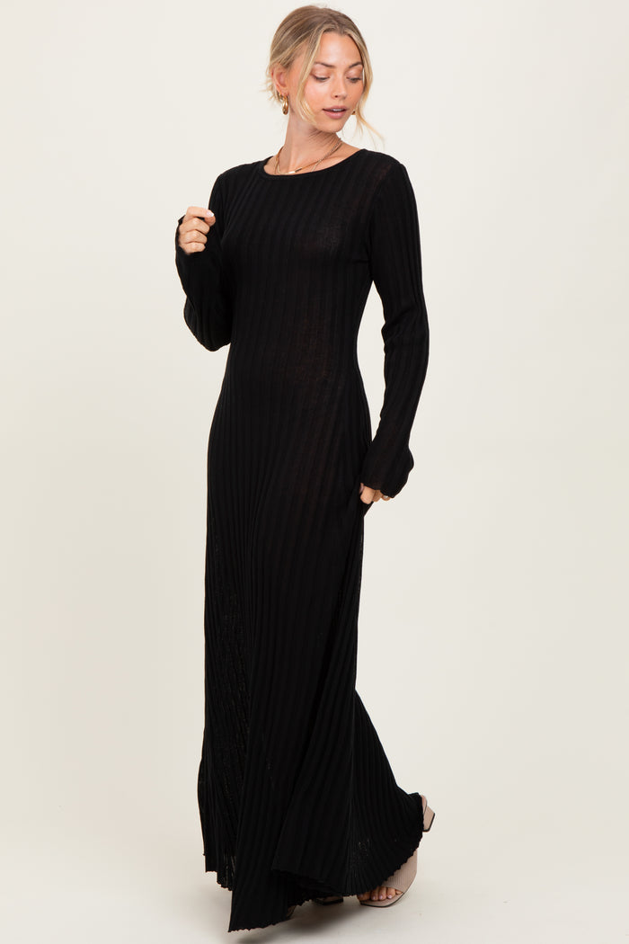 Black Ribbed Long Sleeve Maxi Dress
