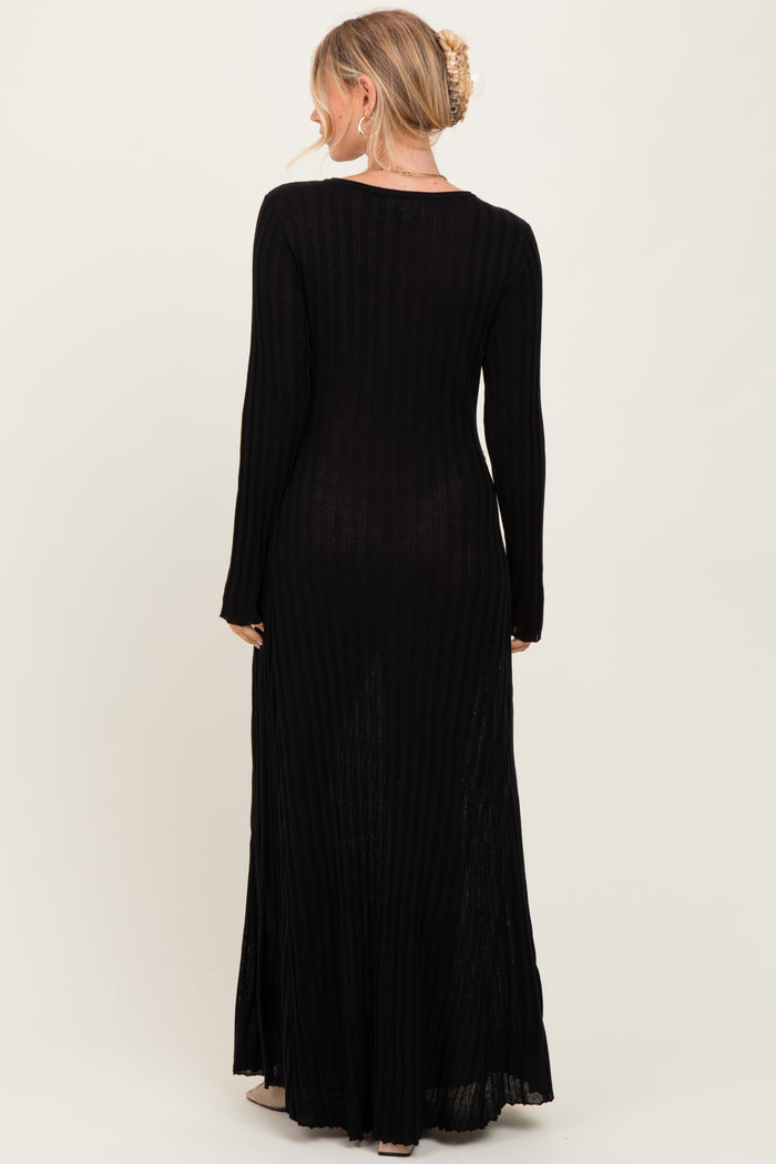 Black Ribbed Long Sleeve Maxi Dress
