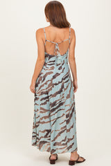 Light Blue Printed Open Tie Back Maxi Dress
