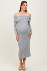 Heather Grey Off Shoulder Long Sleeve Maternity Maxi Dress