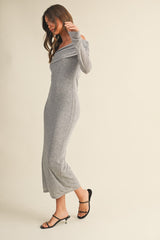 Heather Grey Off Shoulder Long Sleeve Maxi Dress