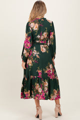 Forest Green Floral Long Sleeve Maternity Midi Dress