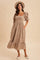 Mocha Gingham Square Neck Midi Dress