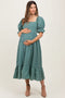 Teal Gingham Square Neck Maternity Midi Dress