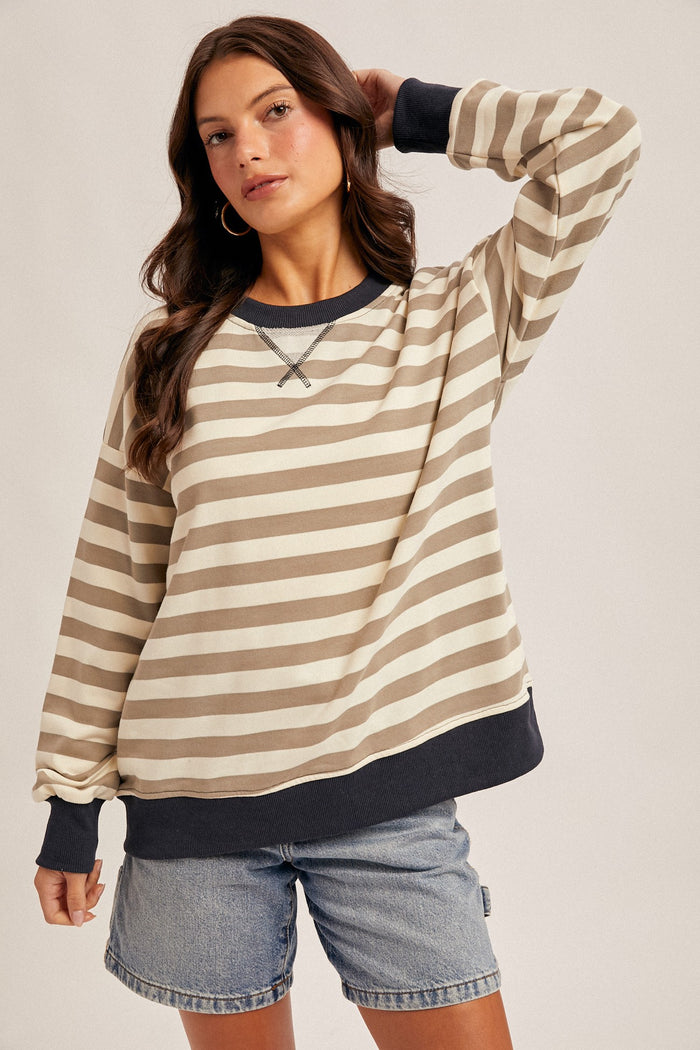 Navy Contrast Stripe Oversized Maternity Sweatshirt
