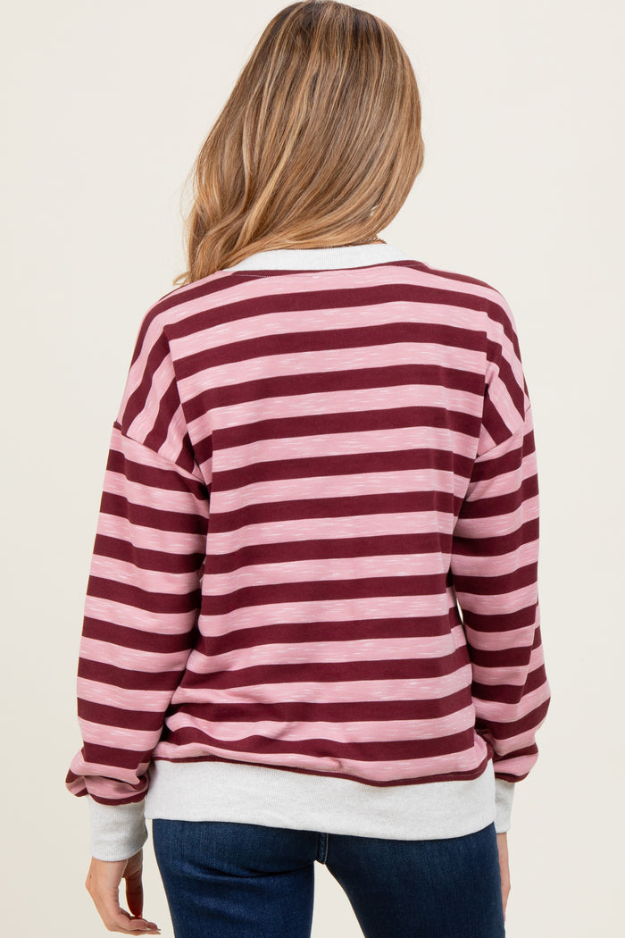 Burgundy Contrast Stripe Oversized Maternity Sweatshirt