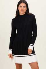 Black Ribbed Contrast Hem Maternity Sweater Dress