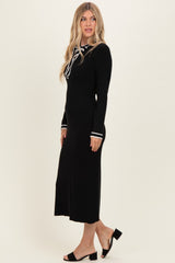 Black Tie Neck Sweater Midi Dress
