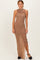 Mocha Mesh Ruched One Sleeve Maxi Dress