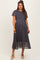 Grey Leaf Print Pleated Maternity Midi Dress