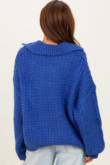 Royal Blue Collared Cable Knit Sweater