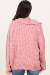 Mauve Collared Cable Knit Sweater