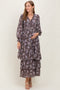 Brown Vintage Floral Ruffle Tiered Hem Maternity Maxi Dress