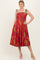 Rust Floral Scallop Edge Shoulder Tie Midi Dress