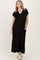 Black Collared Stitch Detail Short Sleeve Midi Dress
