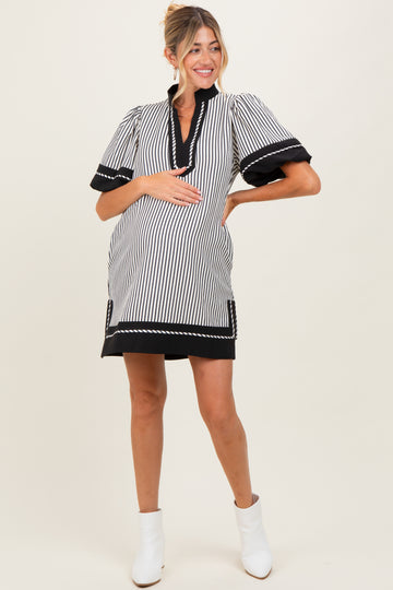 Black Striped Contrast Border Maternity Mini Dress