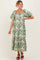 Multicolor Floral Puff Sleeve Bow Tie Detail Maternity Midi Dress