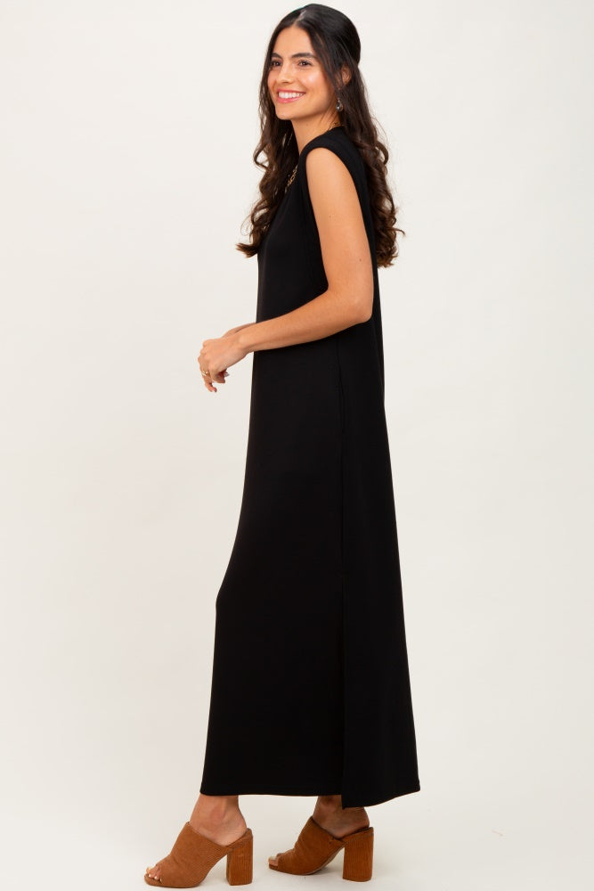 Black Sleeveless Side Slit Midi Dress