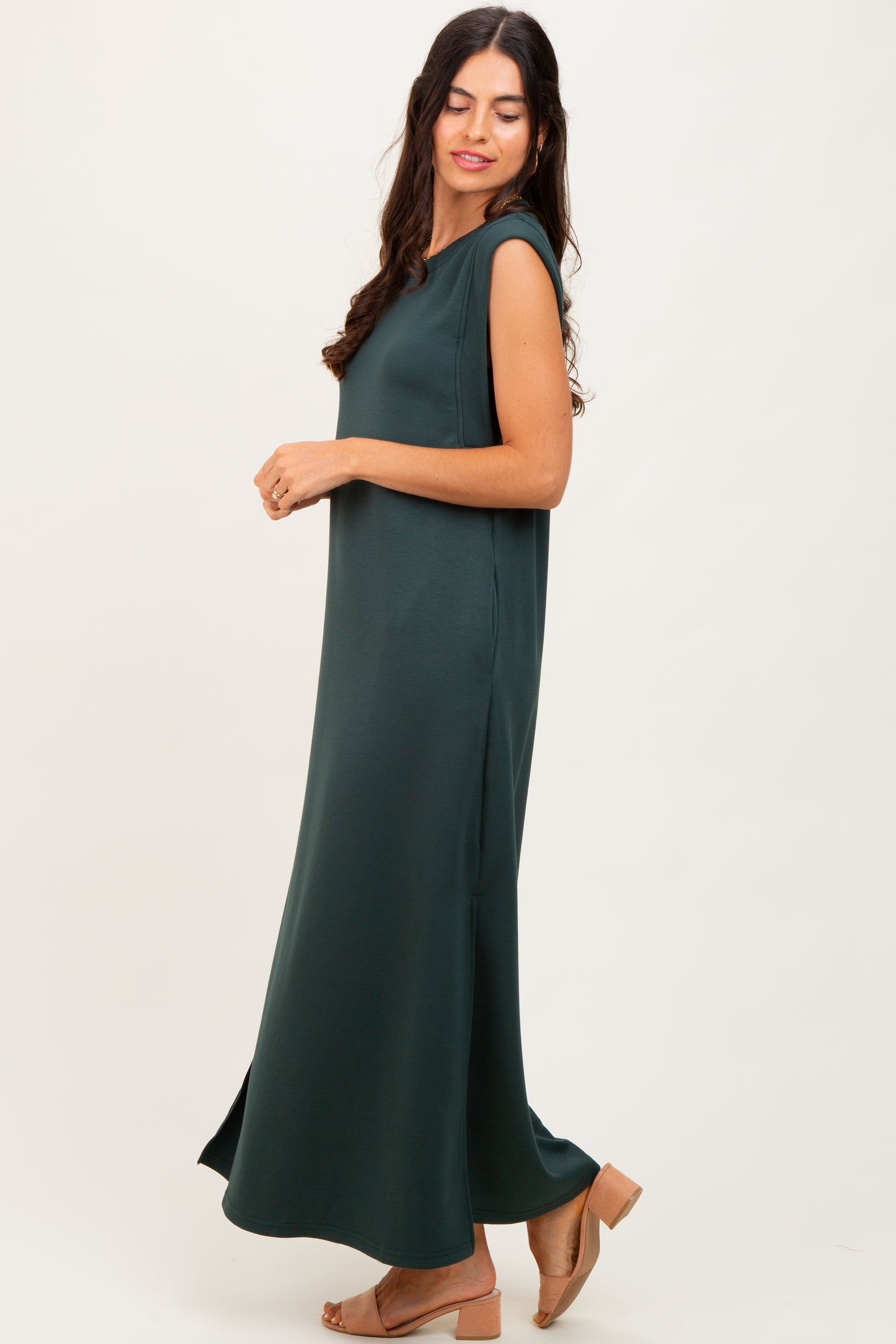 Forest Green Sleeveless Side Slit Midi Dress