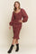 Burgundy Plaid Long Sleeve Bodycon Midi Dress