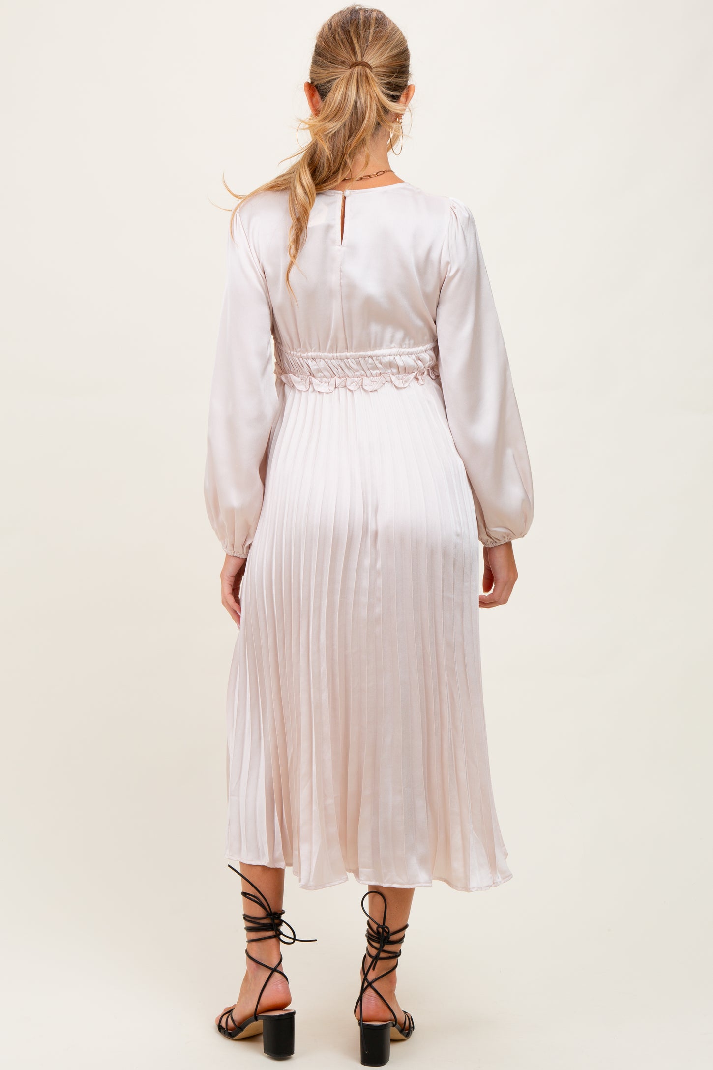 Cream Pleated Empire Waist Maternity Midi Dress