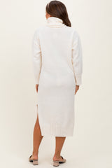 Cream Turtleneck Chunky Knit Maternity Midi Sweater Dress