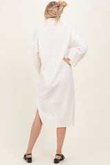 Cream Turtleneck Chunky Knit Midi Sweater Dress