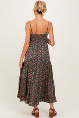 Olive Twist Front Tiered Maternity Midi Dress