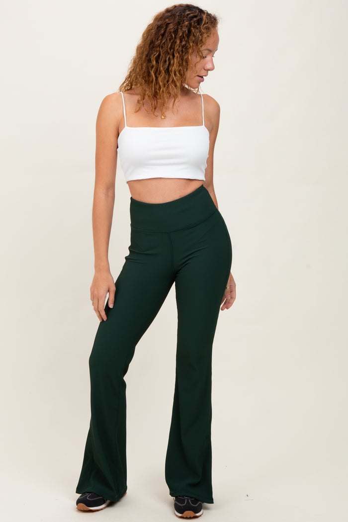 Forest Green Ribbed Split Flare Maternity Leggings