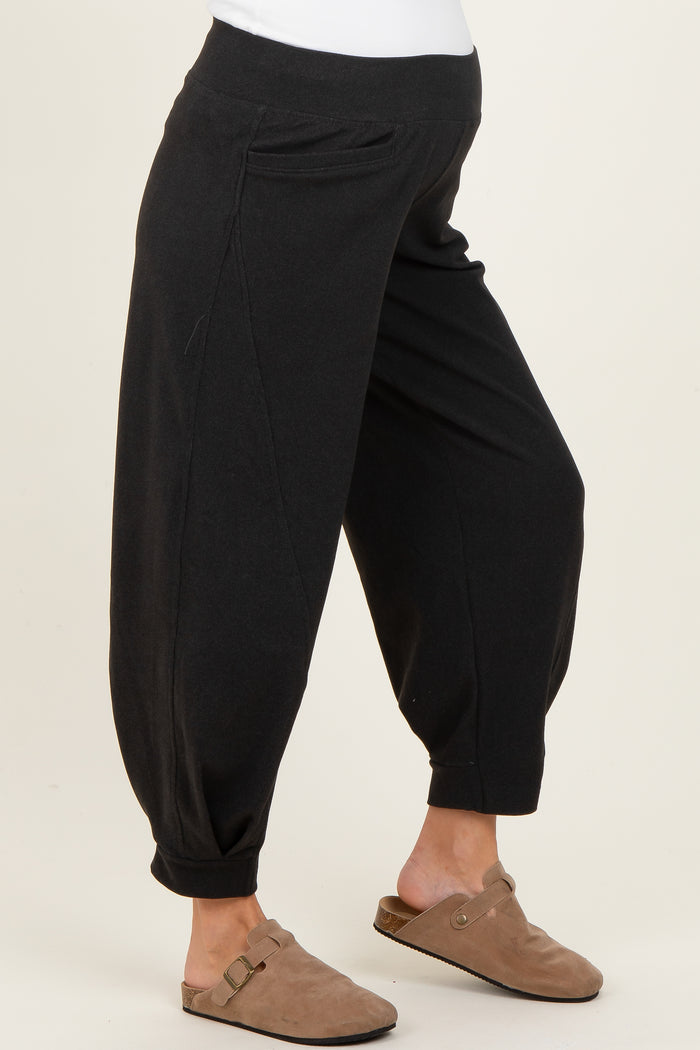 Black Brushed Knit Barrel Leg Maternity Joggers