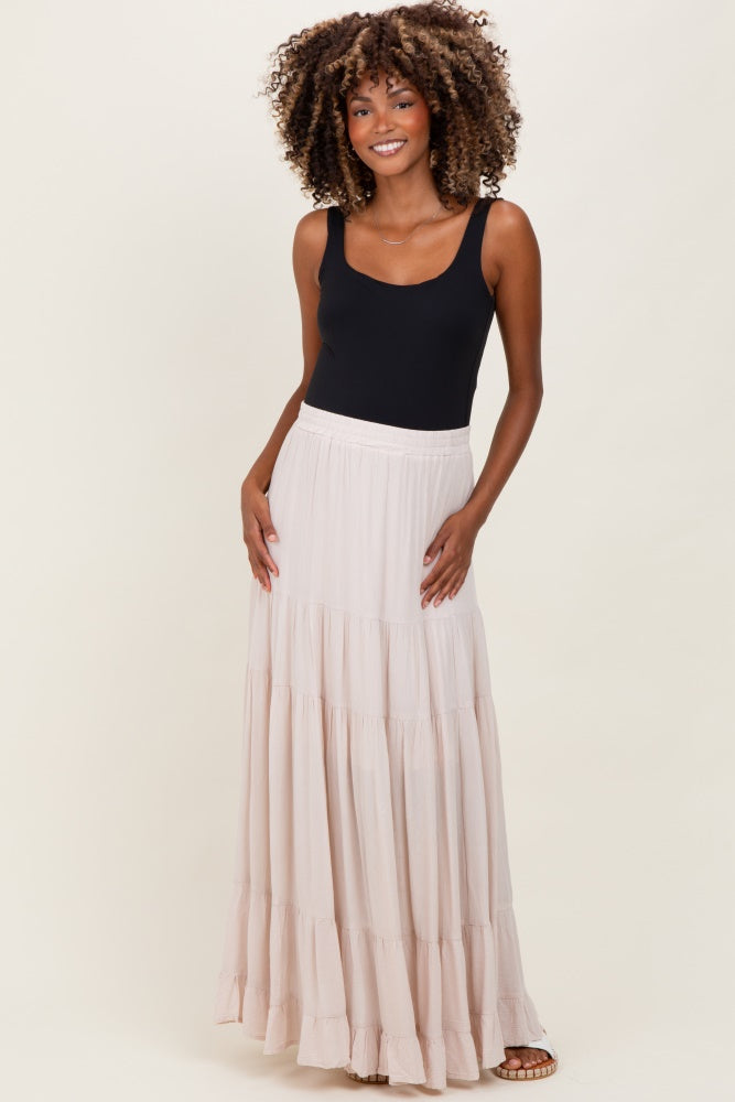 Cream Tiered Ruffle Hem Maternity Maxi Skirt