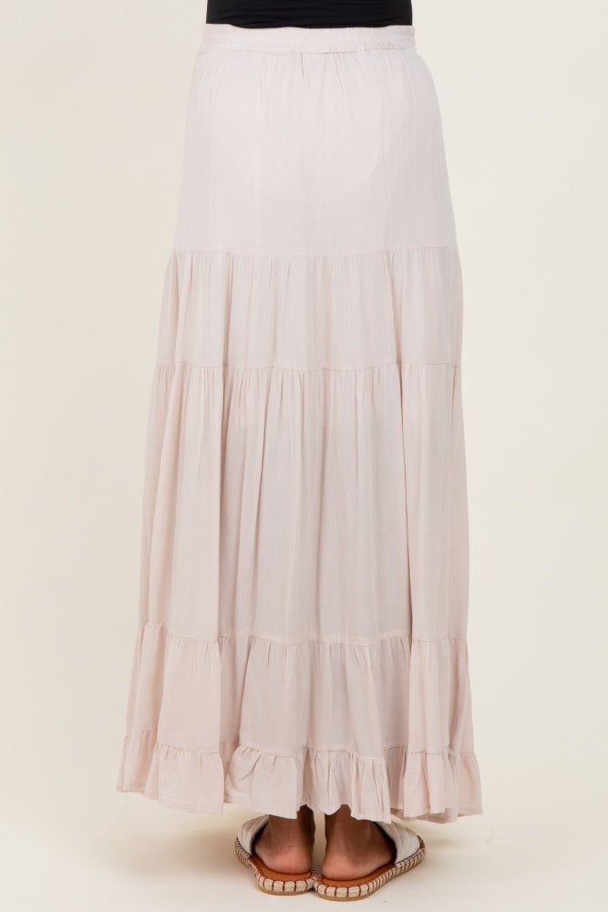 Cream Tiered Ruffle Hem Maternity Maxi Skirt