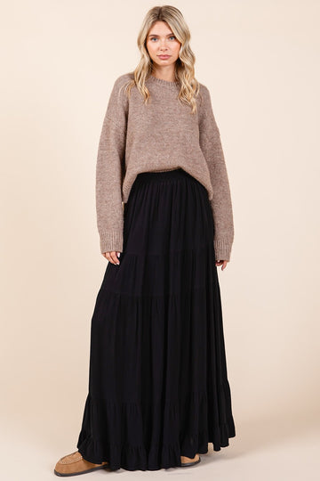 Black Tiered Ruffle Hem Maxi Skirt