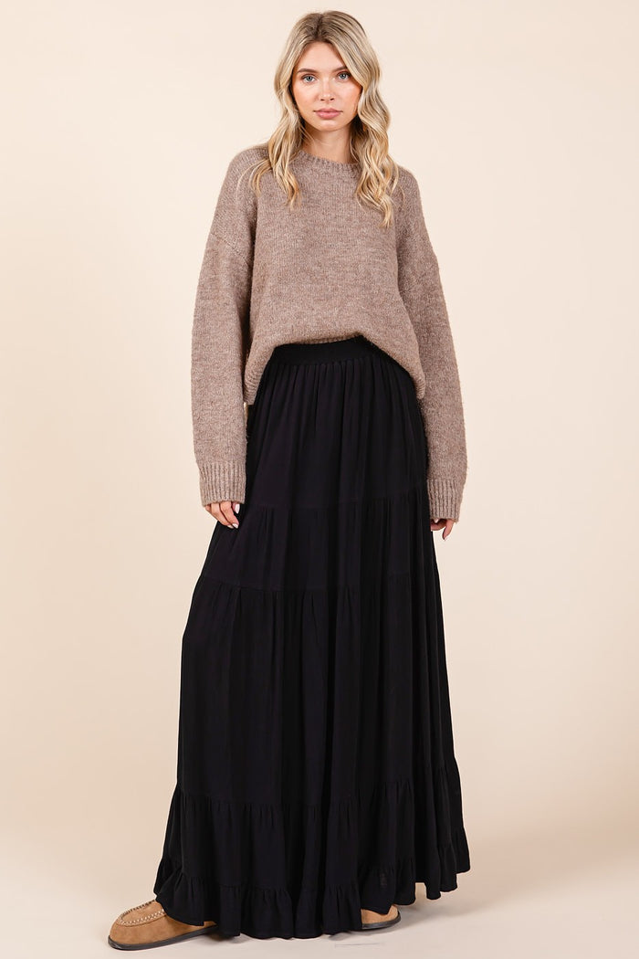 Black Tiered Ruffle Hem Maxi Skirt