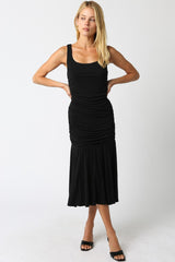Black Ruched Sleeveless Drop Waist Maternity Midi Dress