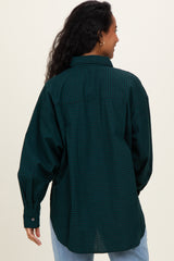 Forest Green Plaid Linen Blend Maternity Button Down Shirt