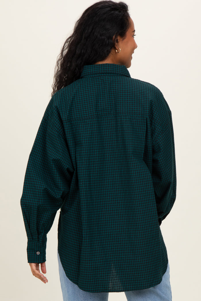 Forest Green Plaid Linen Blend Maternity Button Down Shirt
