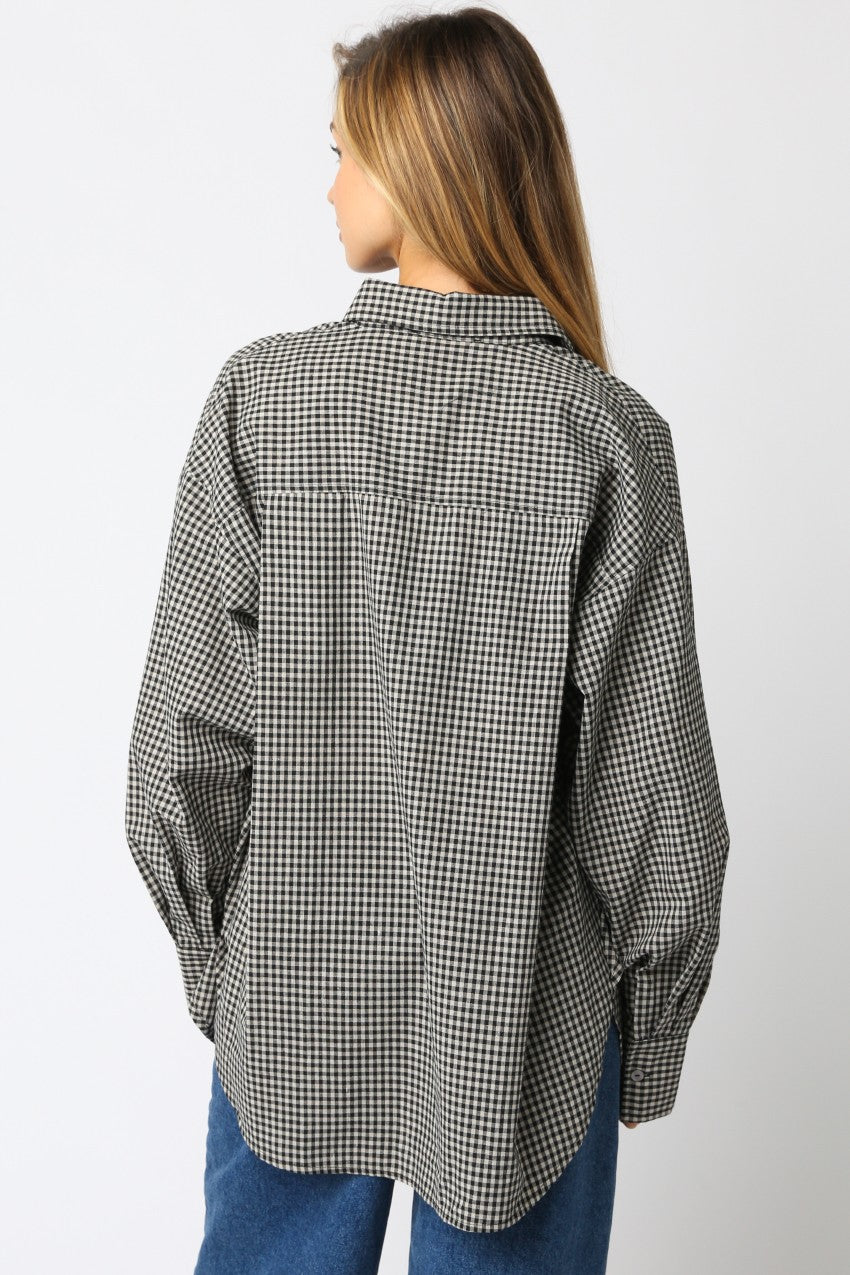 Ivory Plaid Linen Blend Button Down Shirt