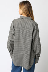 Ivory Plaid Linen Blend Button Down Shirt