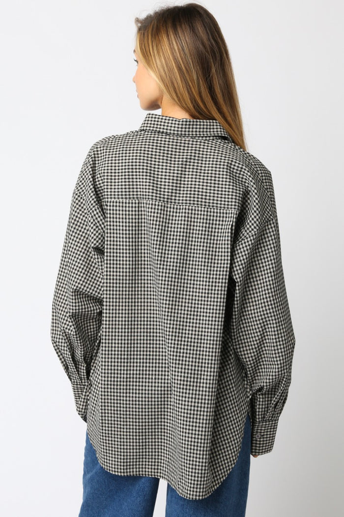 Ivory Plaid Linen Blend Button Down Shirt