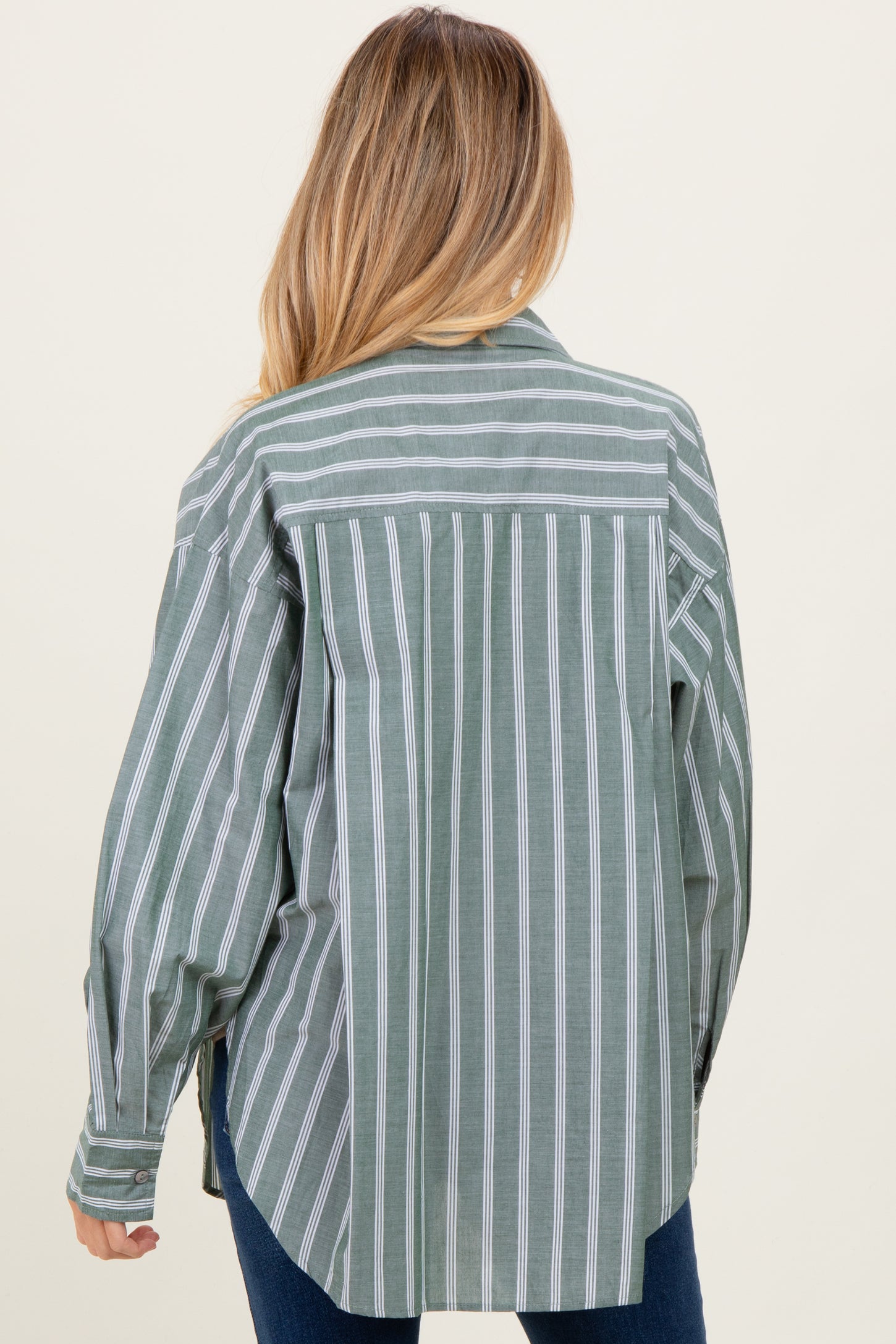 Light Olive Striped Button Down Maternity Shirt