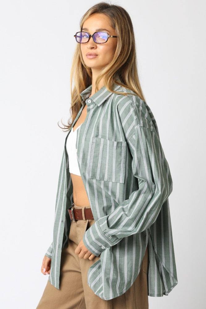 Light Olive Striped Button Down Shirt