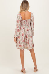 Cream Rose Floral Long Sleeve Maternity Dress