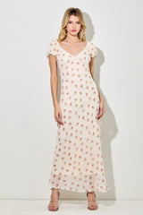 Cream Floral Chiffon Maxi Dress