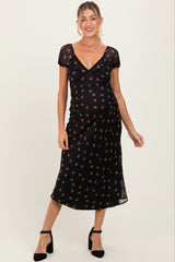 Black Floral Chiffon Maternity Midi Dress