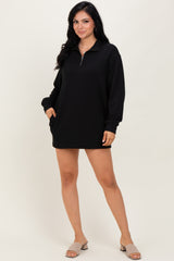 Black Half Zip Long Sleeve Maternity Mini Dress