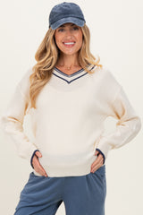 Cream Contrast Detail V-Neck Maternity Sweater