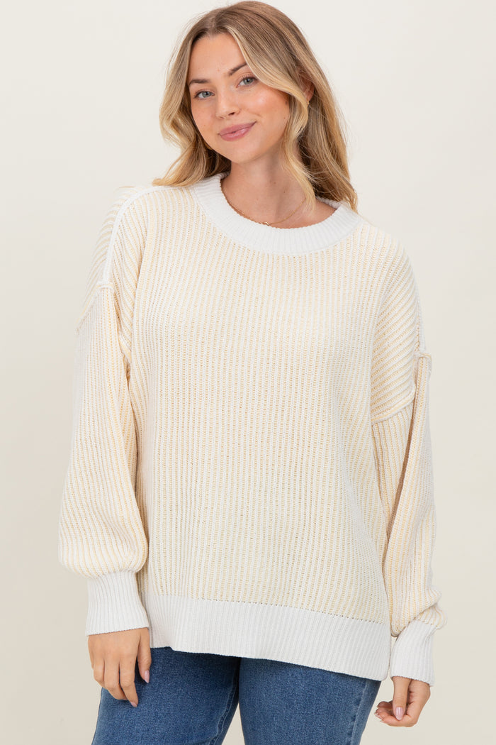 Yellow Ribbed Balloon Sleeve Maternity Sweater