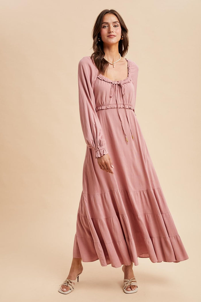 Mauve Ruffled Fit And Flare Maternity Maxi Dress