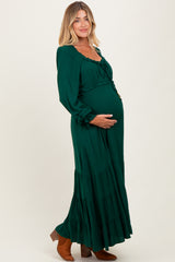 Forest Green Ruffled Fit And Flare Maternity Maxi Dress